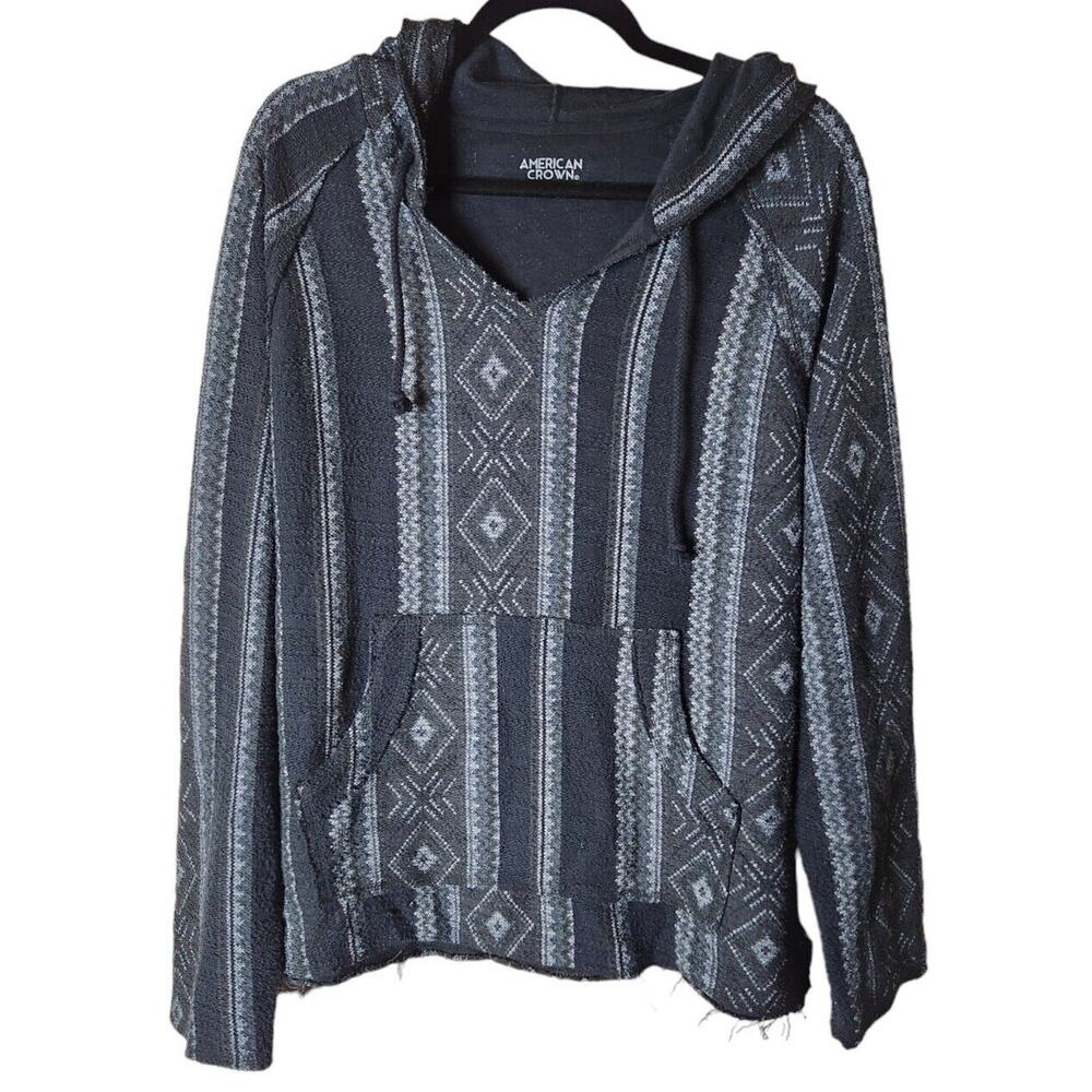 American Crown Unisex Hoodie Pancho Large CA EST 1850 Aztec Baja Hippie Sweater